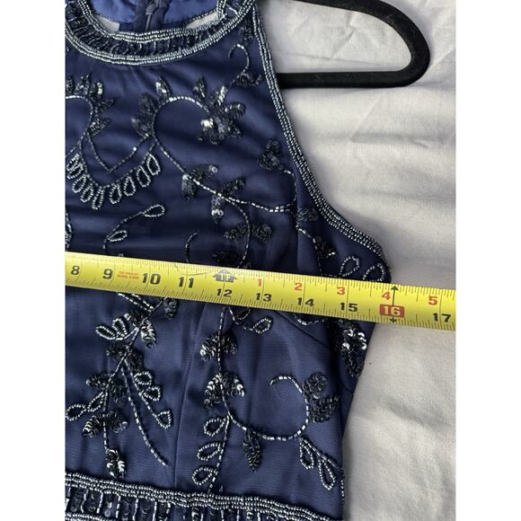 Adrianna Papell Women’s 10 Navy Beaded Sequin Mesh Formal Maxi Evening Gown - Picture 8 of 16